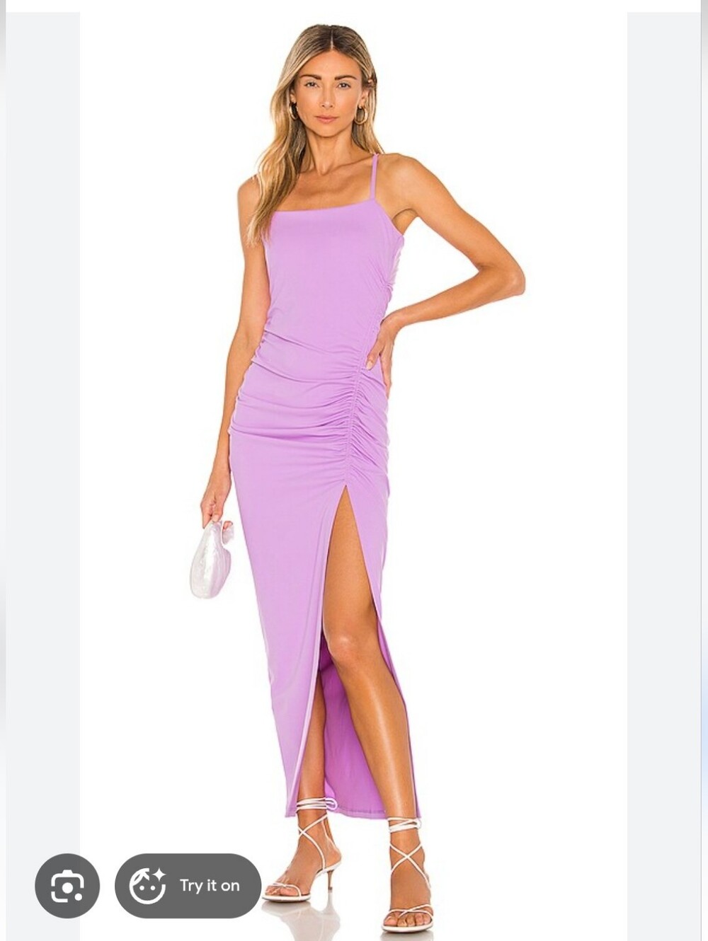 Susana Monaco Ruched Slit Dress In Violet Coquette Girl Flirty Romantic Date